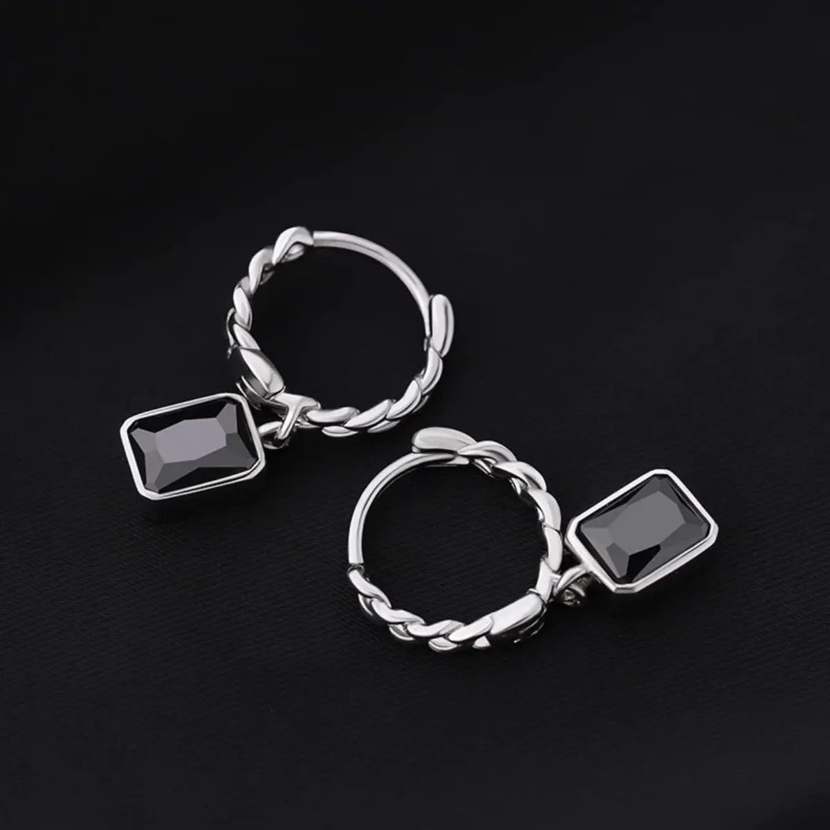 Black Diamond Chain Drop Earrings Top View