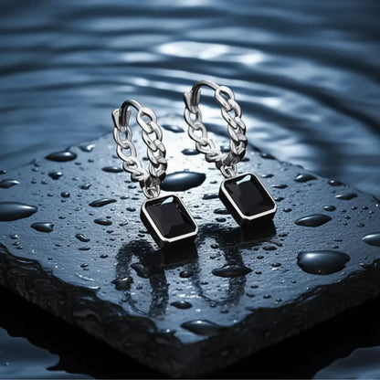 Black Diamond Chain Drop Earrings