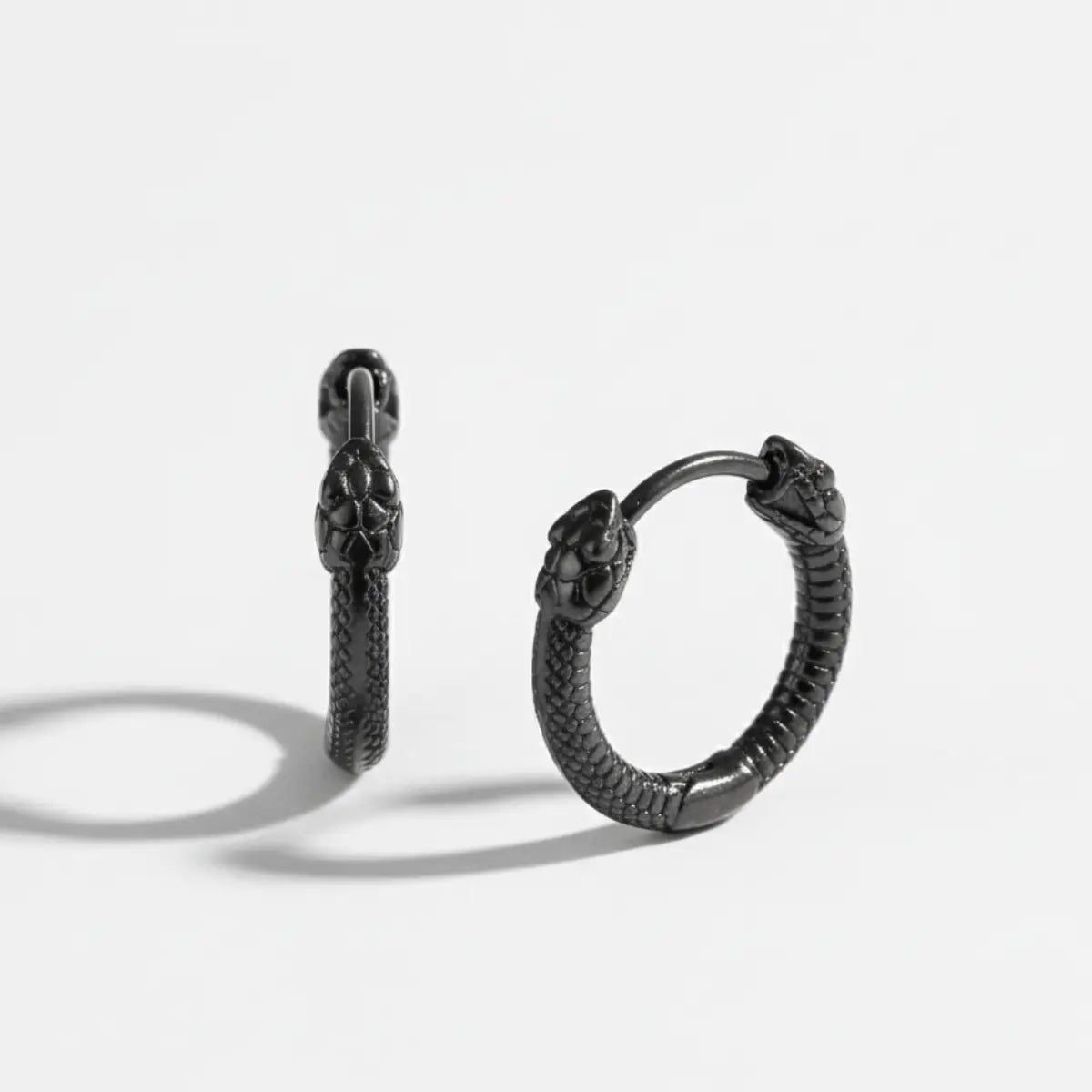 Black Double Snake Head Hoop Earrings Front