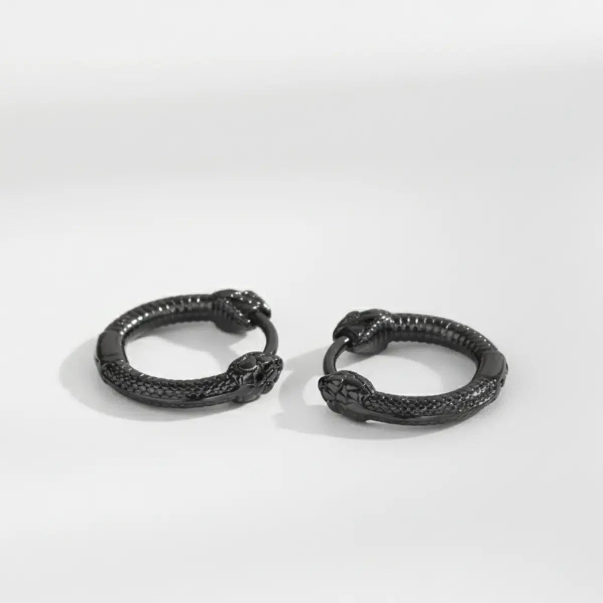 Black Double Snake Head Hoop Earrings Side