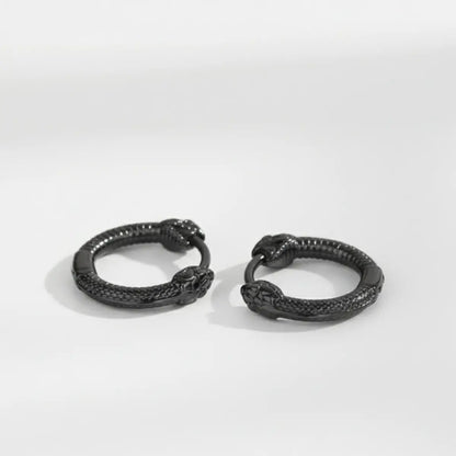Black Double Snake Head Hoop Earrings Side