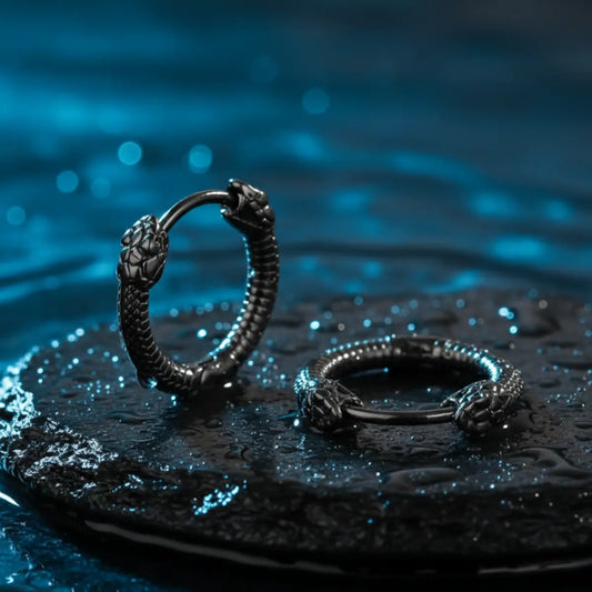 Black Double Snake Head Hoop Earrings