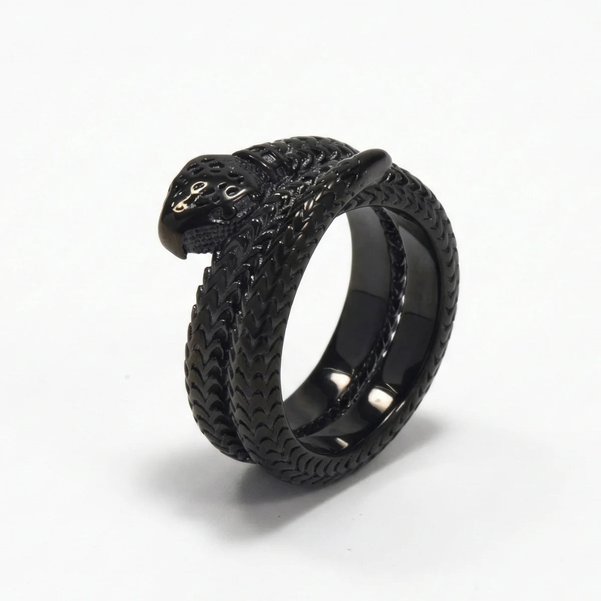 Black Double Wrap Snake Ring Details