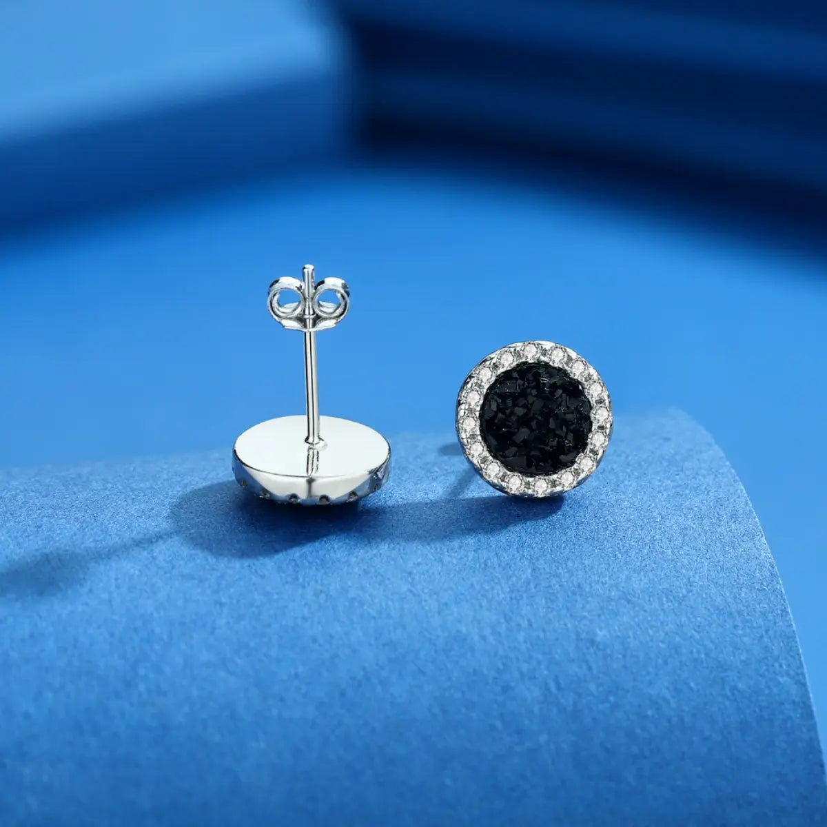Black Druzy Stud Earrings Sterling Silver Details