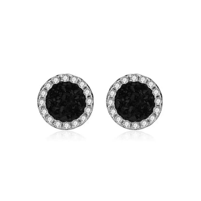 Black Druzy Stud Earrings Sterling Silver