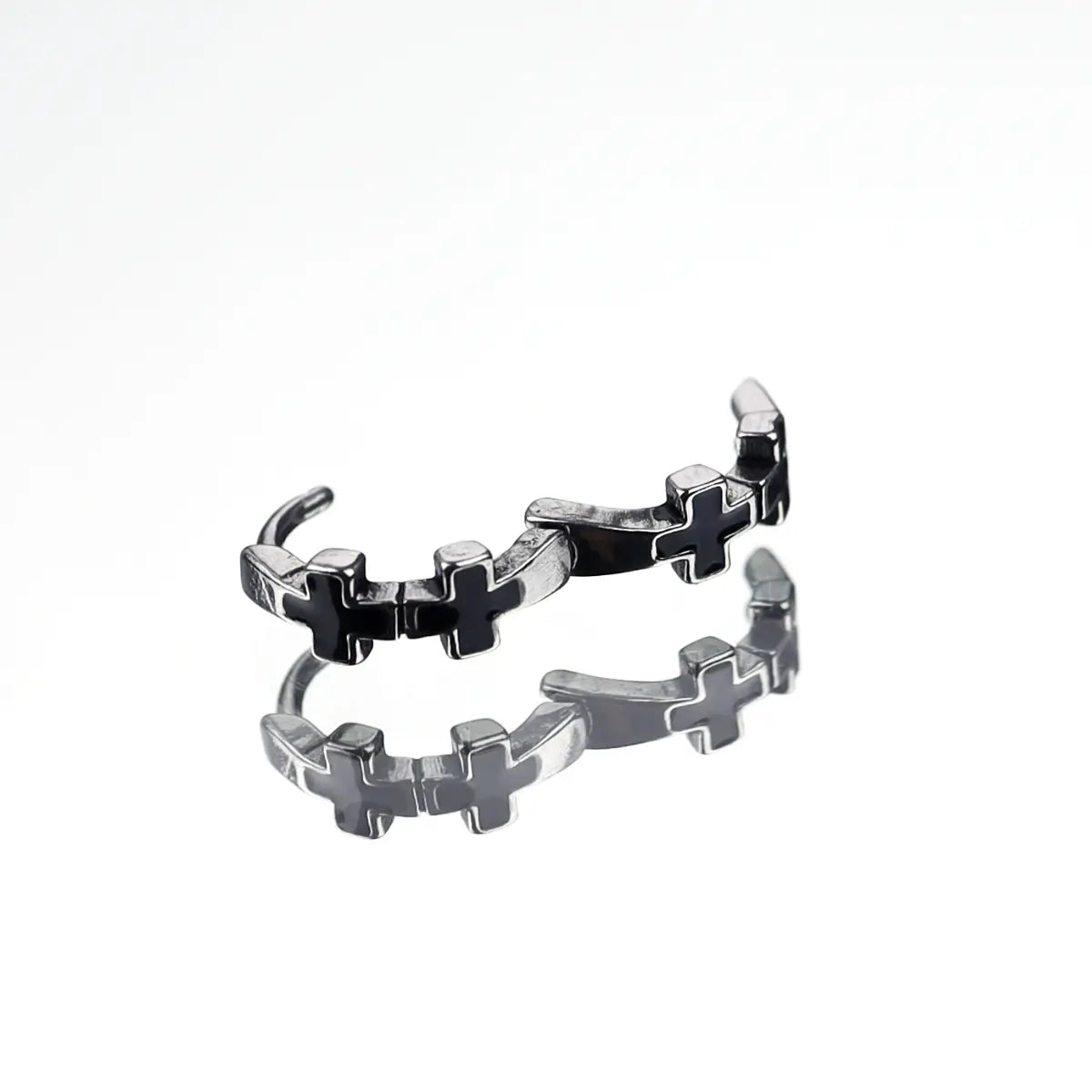 Black Enamel Cross Huggie Hoop Earrings Back