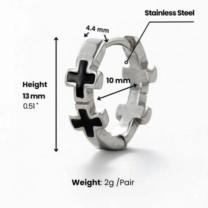Black Enamel Cross Huggie Hoop Earrings Dimensions and Weight