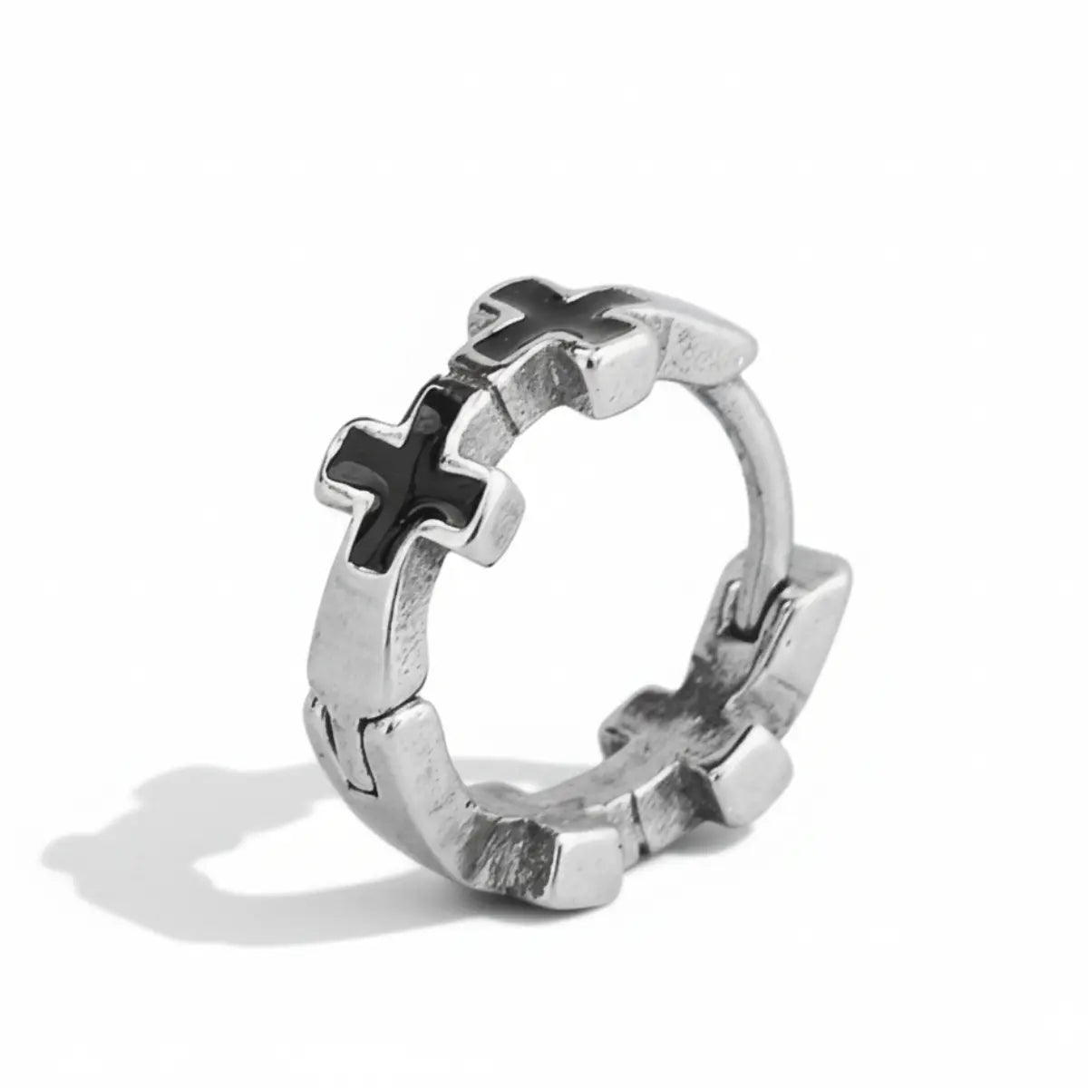 Black Enamel Cross Huggie Hoop Earrings Side