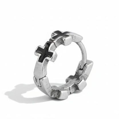 Black Enamel Cross Huggie Hoop Earrings Side