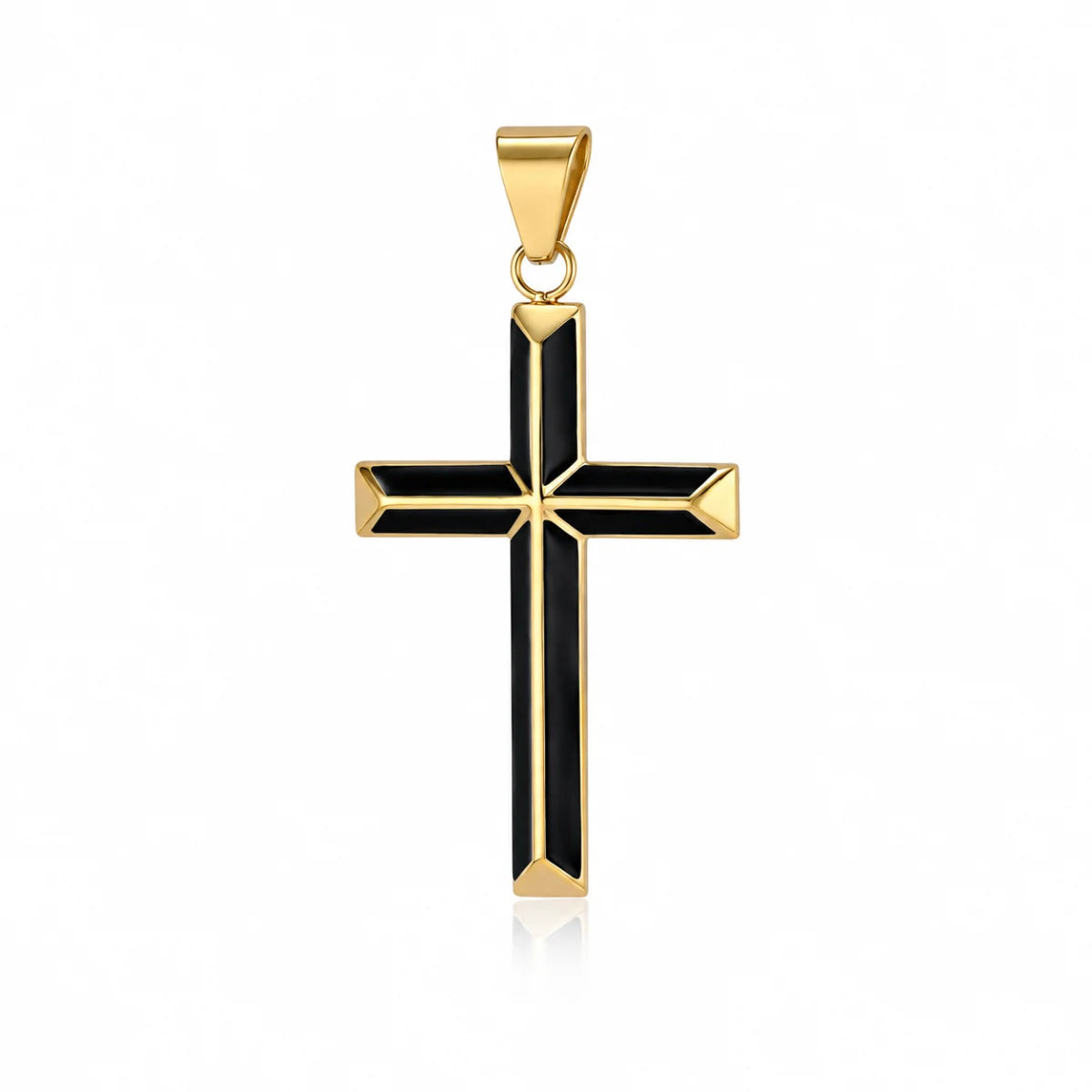 Black Enamel Cross Necklace Gold Pendant Only Front View White Background