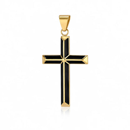 Black Enamel Cross Necklace Gold Pendant Only Front View White Background