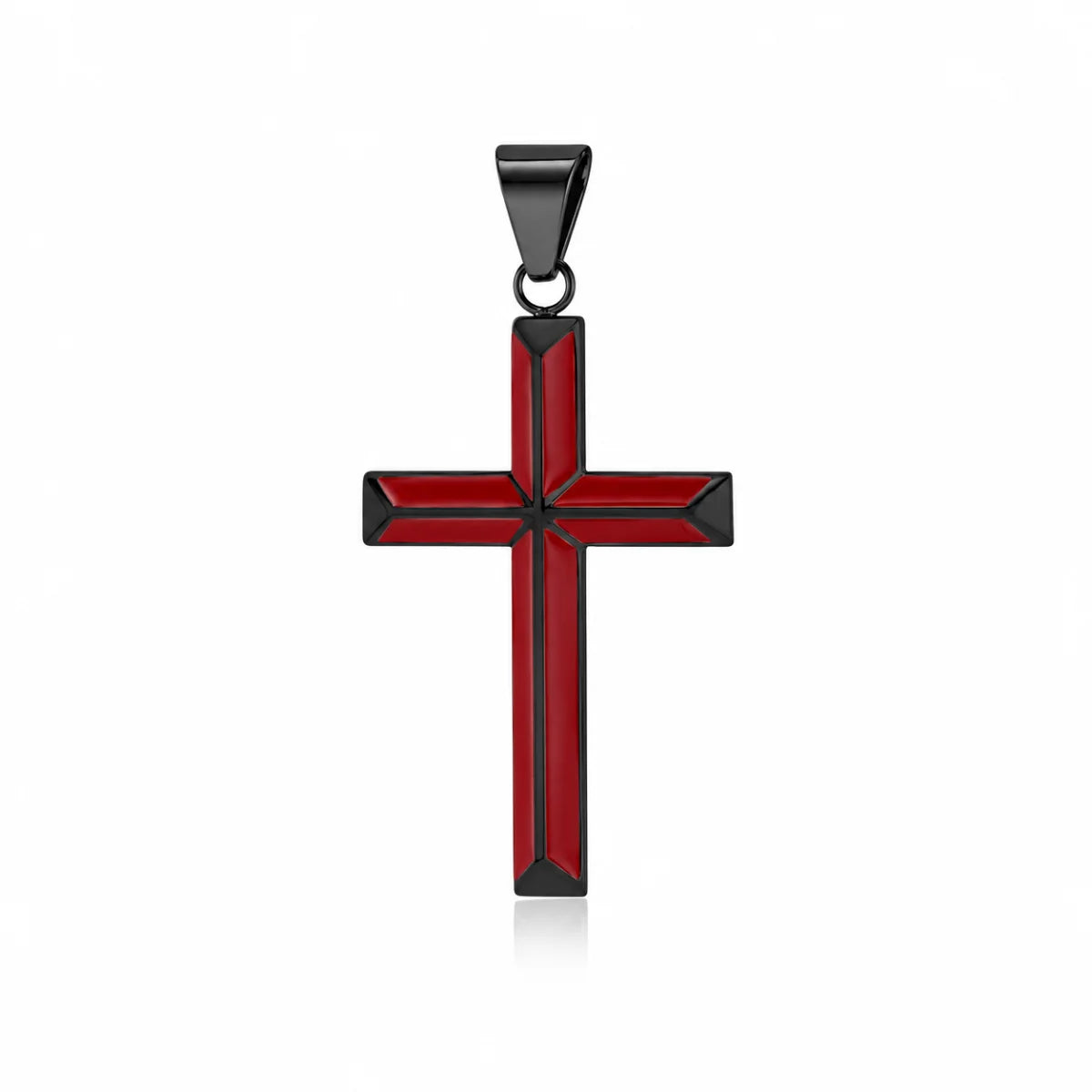 Black Enamel Cross Necklace Red Pendant Only Front View White Background