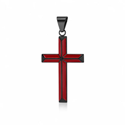 Black Enamel Cross Necklace Red Pendant Only Front View White Background