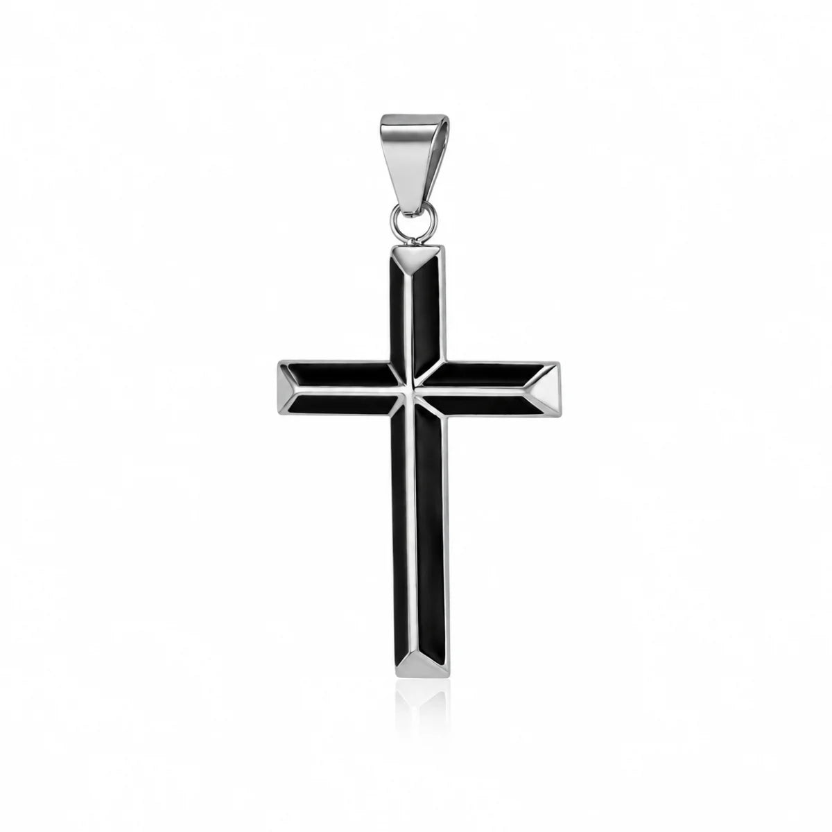 Black Enamel Cross Necklace Silver Pendant Only Front View White Background