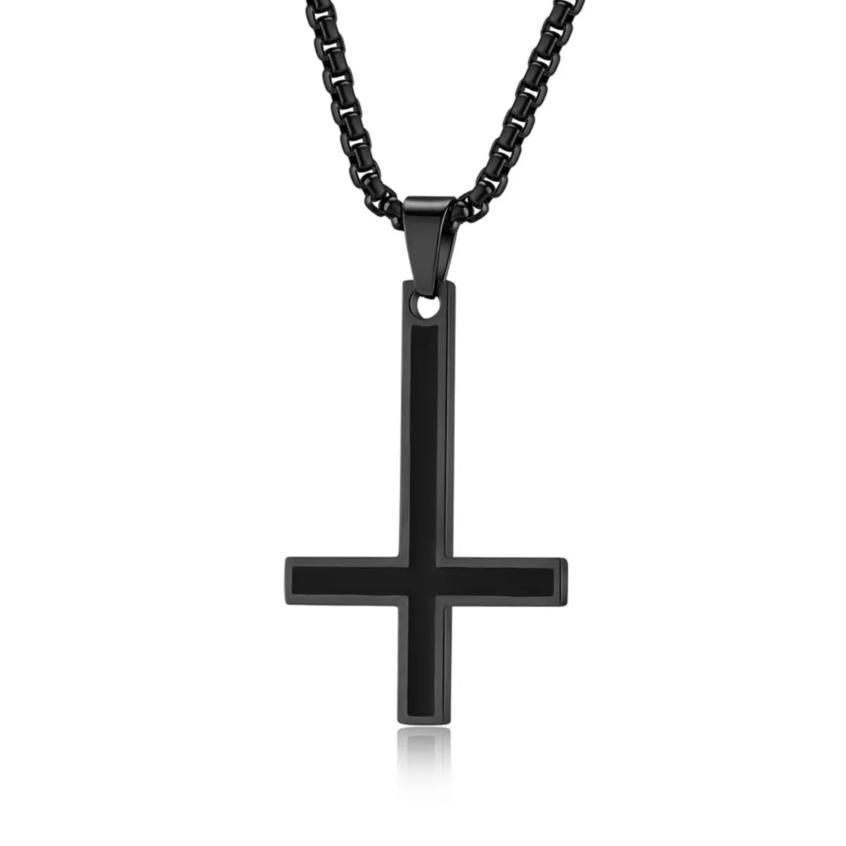 Black Enamel Inverted Cross Pendant Necklace Black
