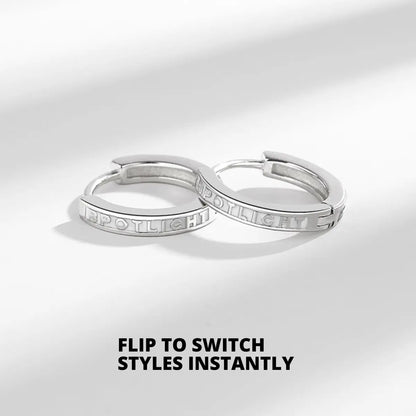 Black Enamel Star Silver Hoop Earrings Back