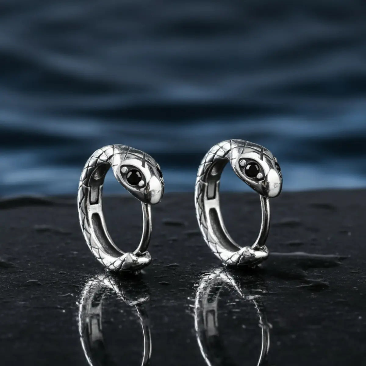 Black Eye Snake Hoop Earrings