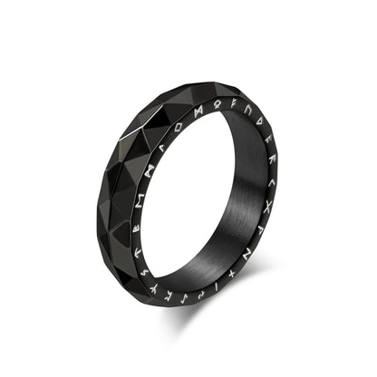 Black Faceted Rune Ring Details