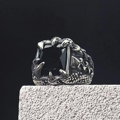 Black Gemstone CZ Stainless Steel Dragon Claw Ring