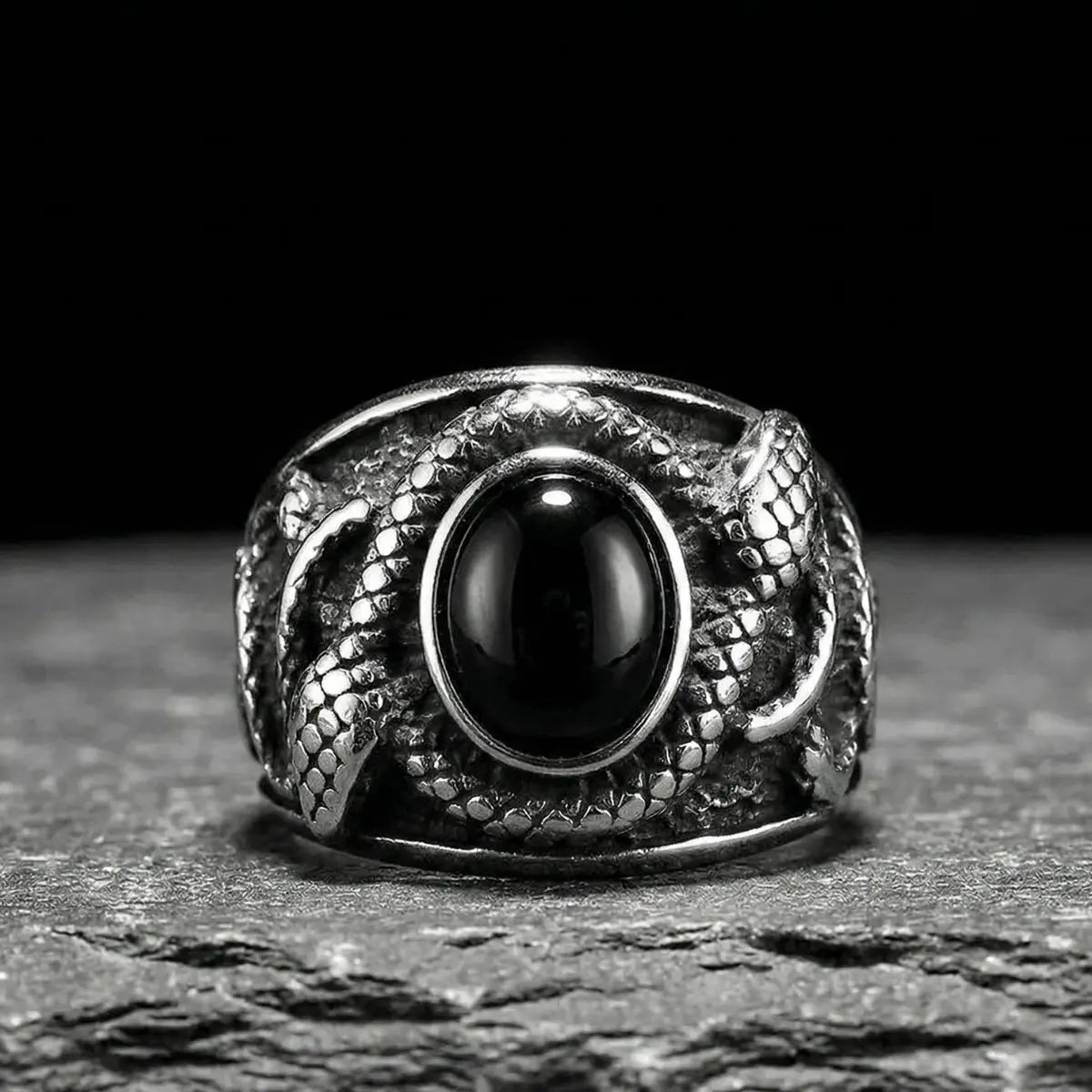 Black Gemstone Snake Ring