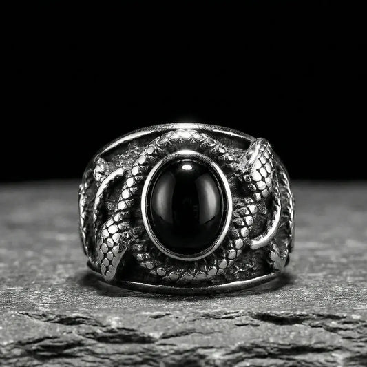 Black Gemstone Snake Ring