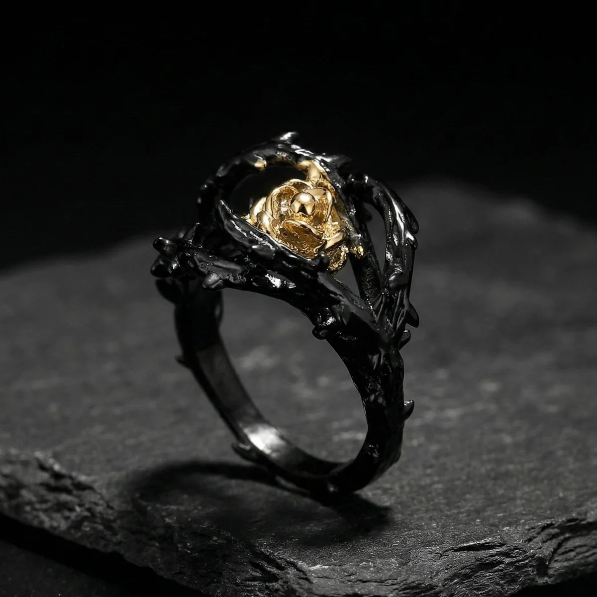 Black Gold Rose Thorns Ring | Gothic Jewelry