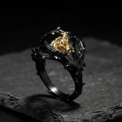 Black Gold Rose Thorns Ring