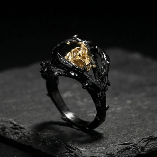 Black Gold Rose Thorns Ring