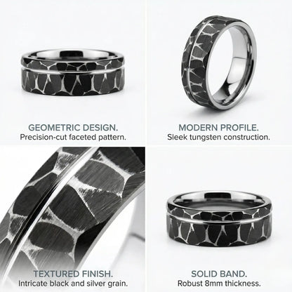 Black Hammered Tungsten Ring Features