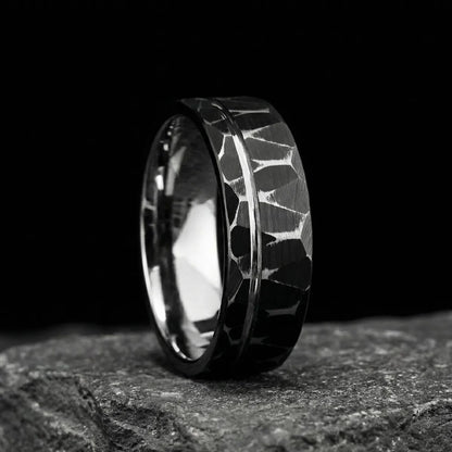 Black Hammered Tungsten Ring