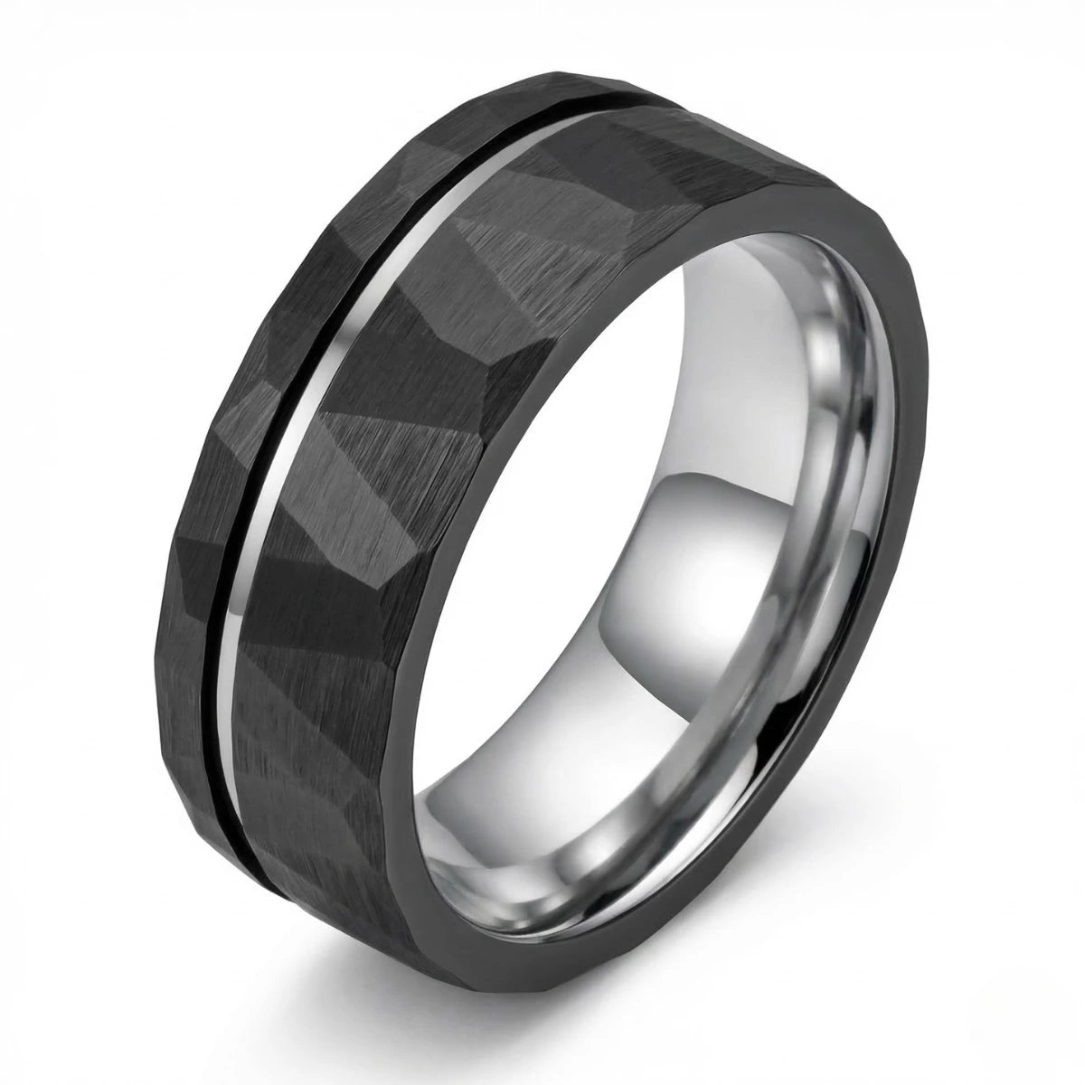 Black Hammered Tungsten Wedding Band Details