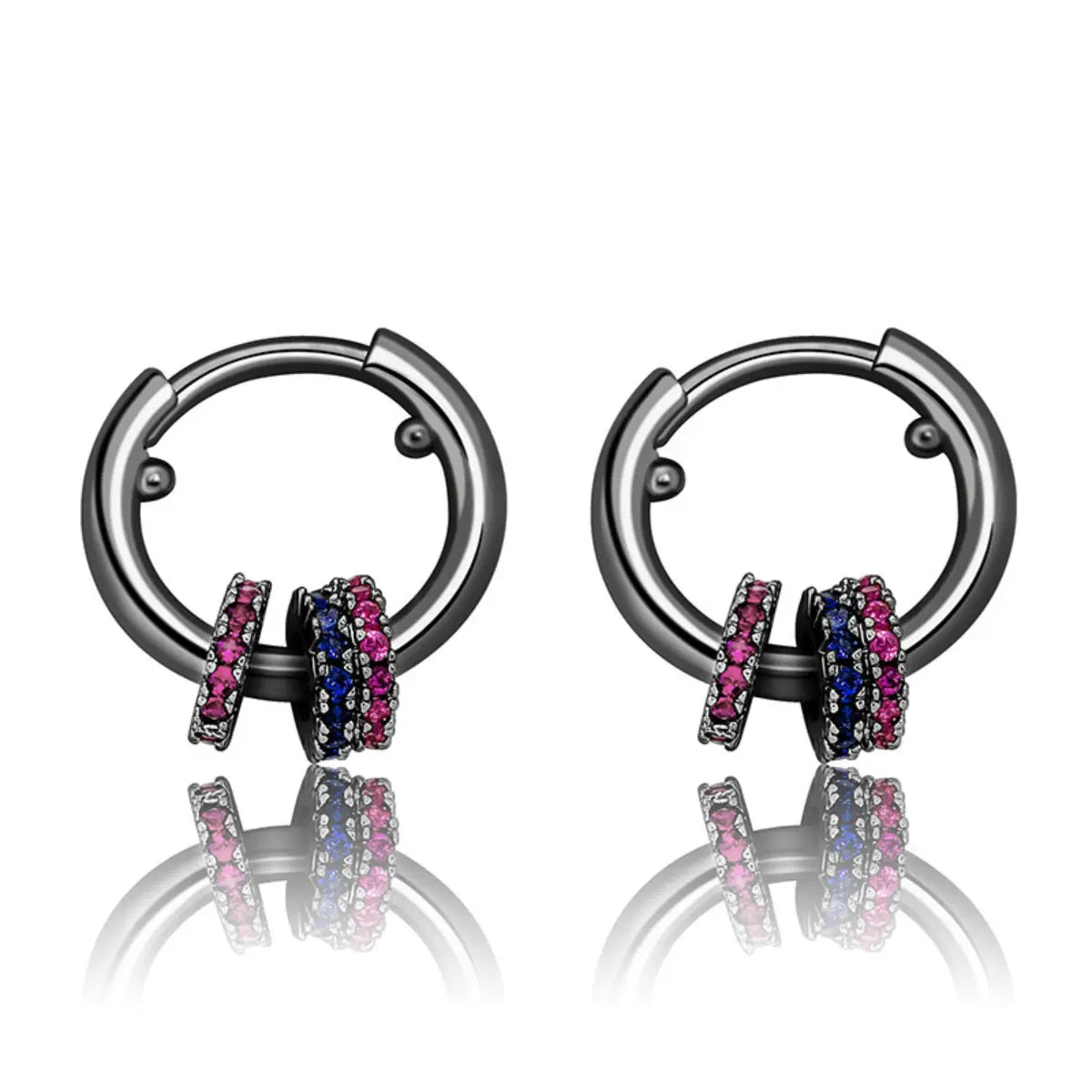 Black Hoop Earrings with Iced Out Rings
