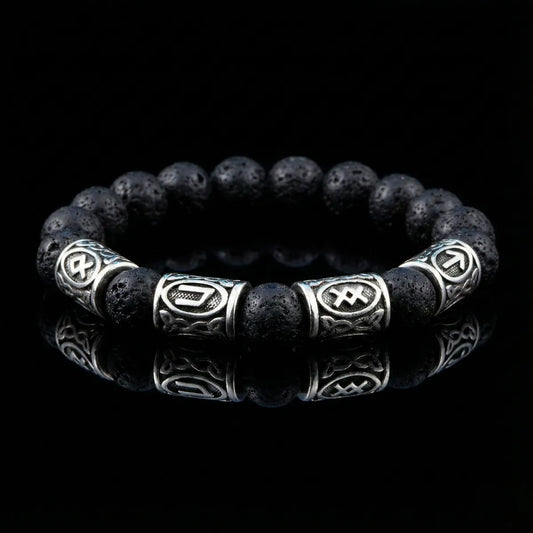 Black Lava Rock Beaded Viking Bracelet