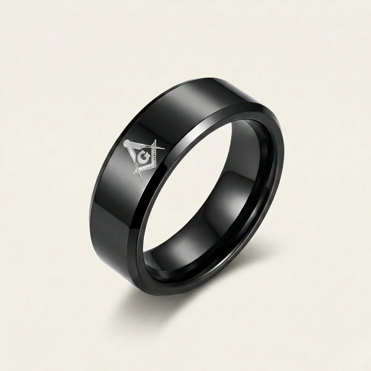 Black Masonic Tungsten Ring Details