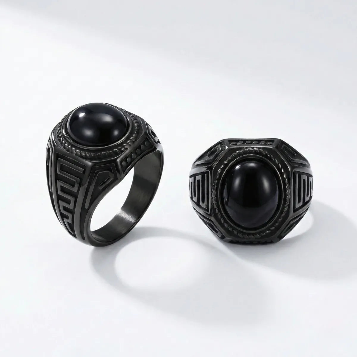 Black Men's Onyx Signet Ring Multi Angle Details