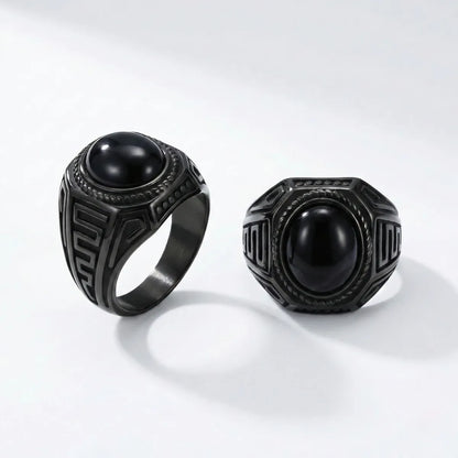 Black Men's Onyx Signet Ring Multi Angle Details