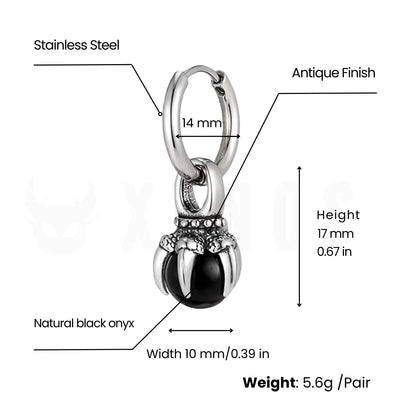 Black Onyx Dangle Earrings with Claw Setting Dimensions and Weight