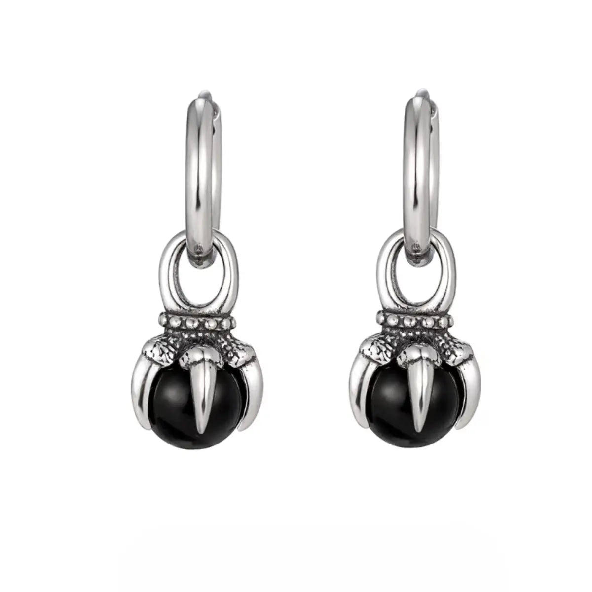 Black Onyx Dangle Earrings with Claw Setting