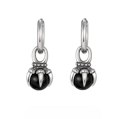 Black Onyx Dangle Earrings with Claw Setting
