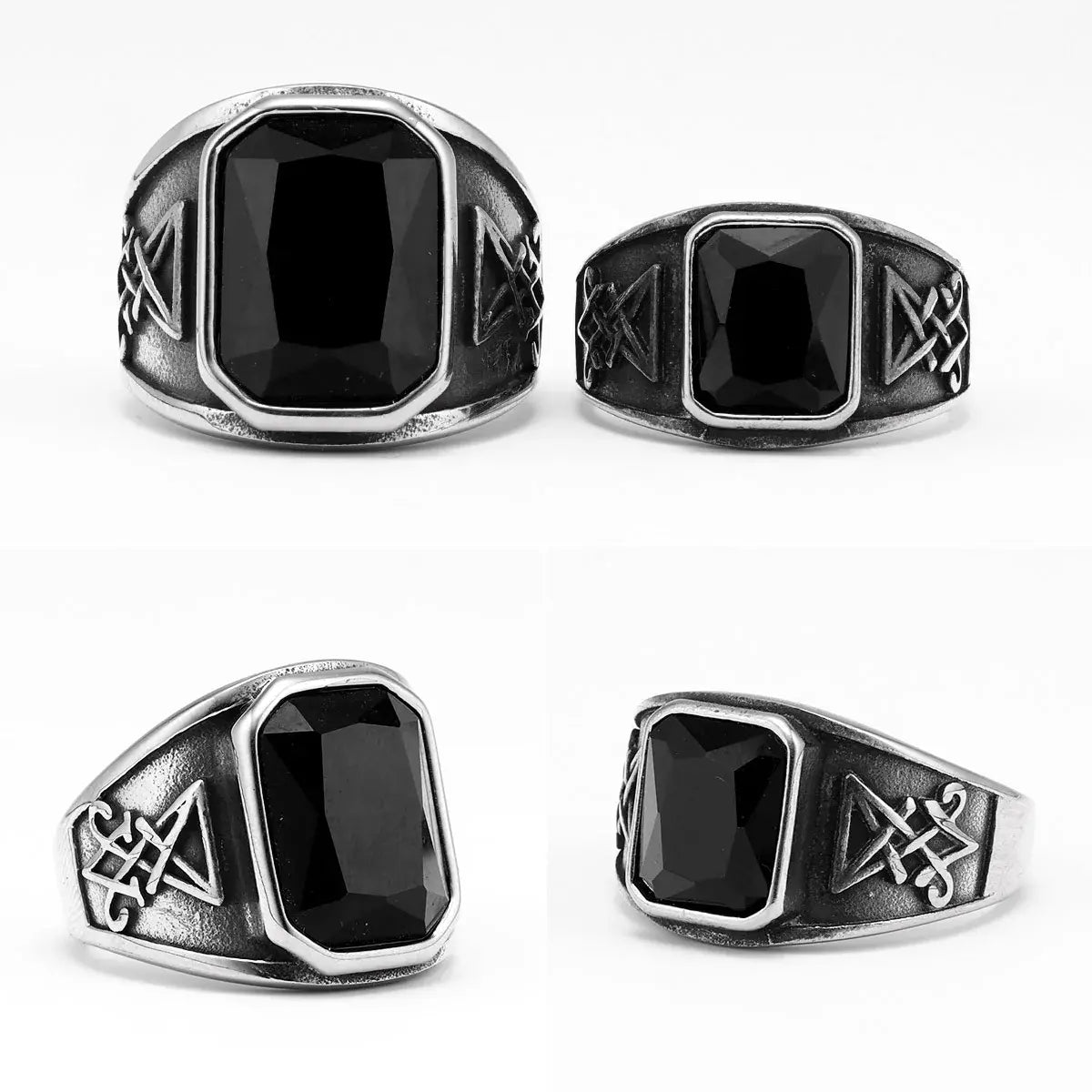 Black Onyx Lucifer Ring Large and Small Multi Angle Details