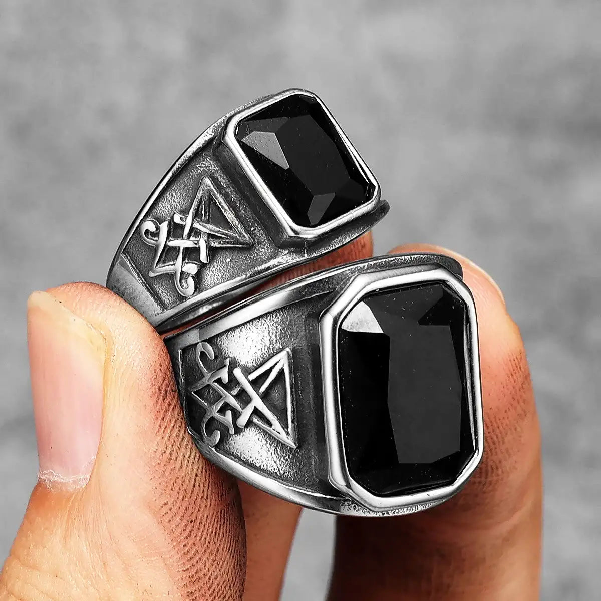 Black Onyx Lucifer Ring Large and Small Side Details