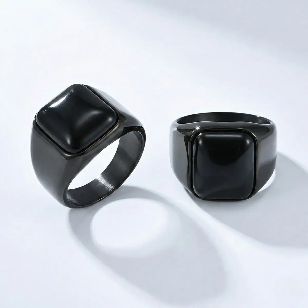 Black Onyx Square Signet Ring Multi Angle Details