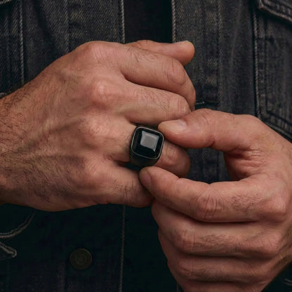 Black Onyx Square Signet Ring Worn by Male Model