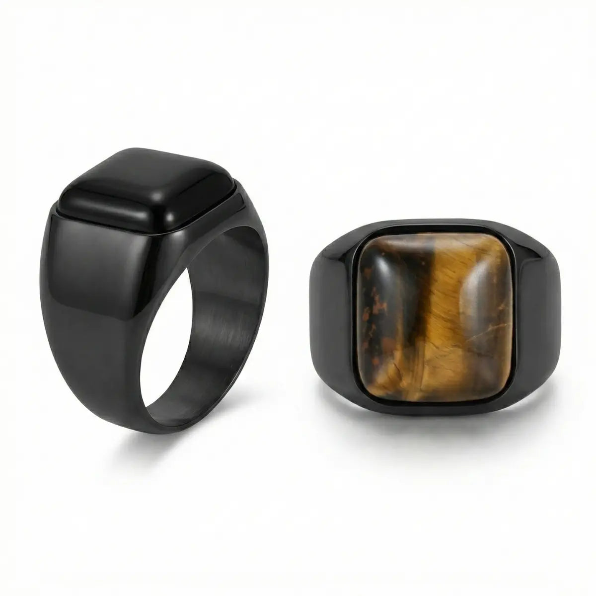 Black Onyx Square Signet Ring and Black Square Tiger Eye Ring Details