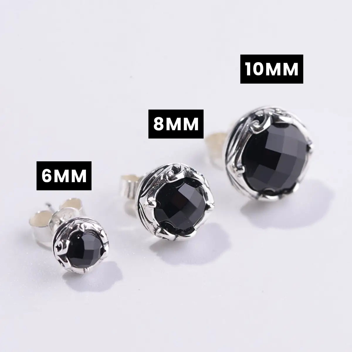 Black Onyx Stud Earrings 6mm 8mm and 10mm