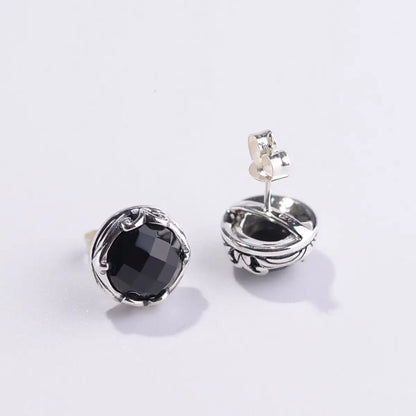 Black Onyx Stud Earrings Back