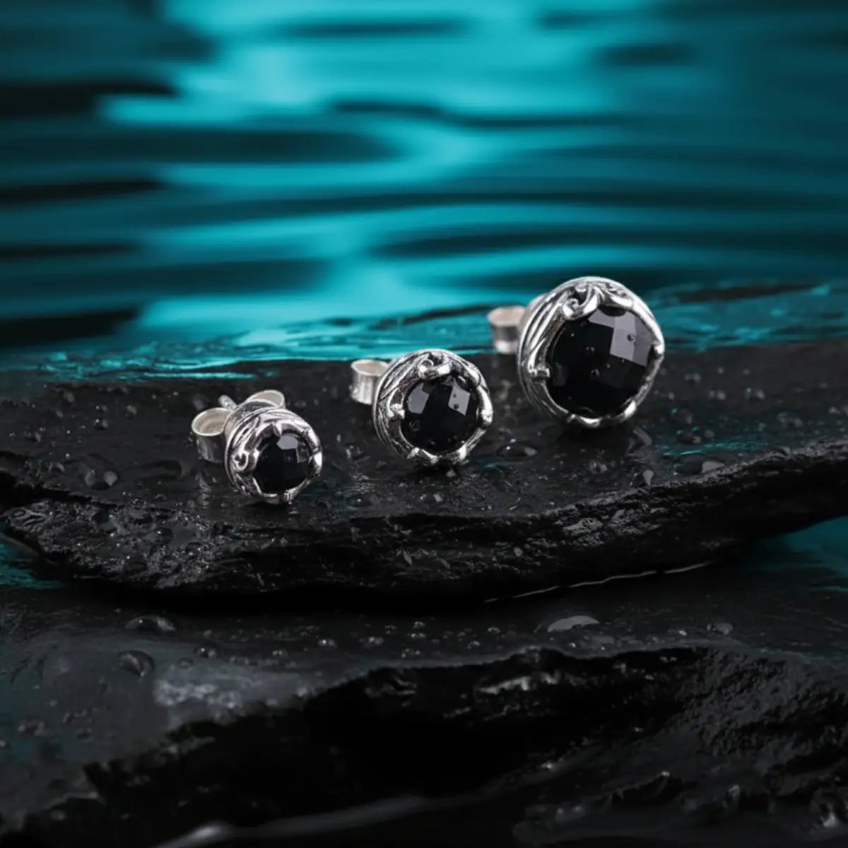 Black Onyx Stud Earrings Front
