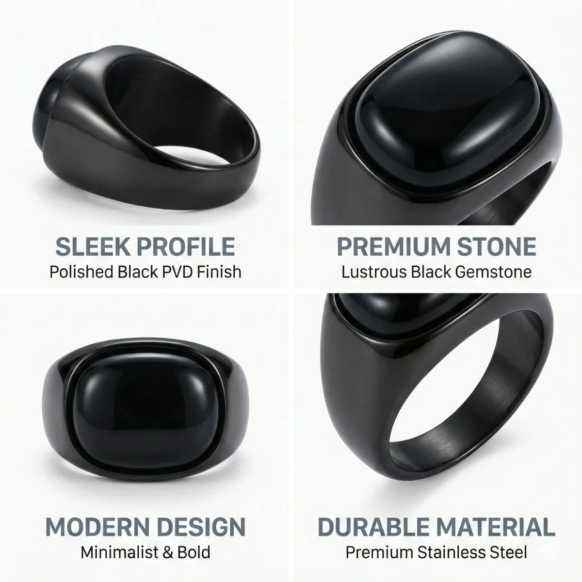Black Ring with Black Stone Features