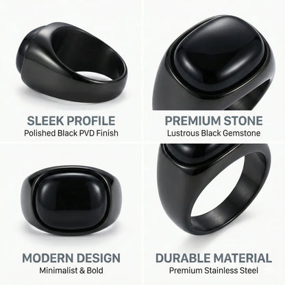 Black Ring with Black Stone Features