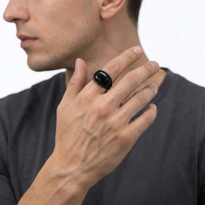 Black Ring with Black Stone Worn by Male Model